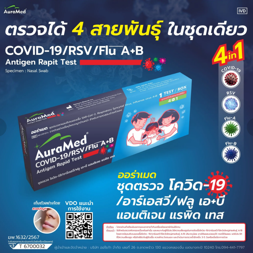 Aura Med 4in1 Flu A/B, COVID-19, RSV Ag combo rapid test (nasal swab)